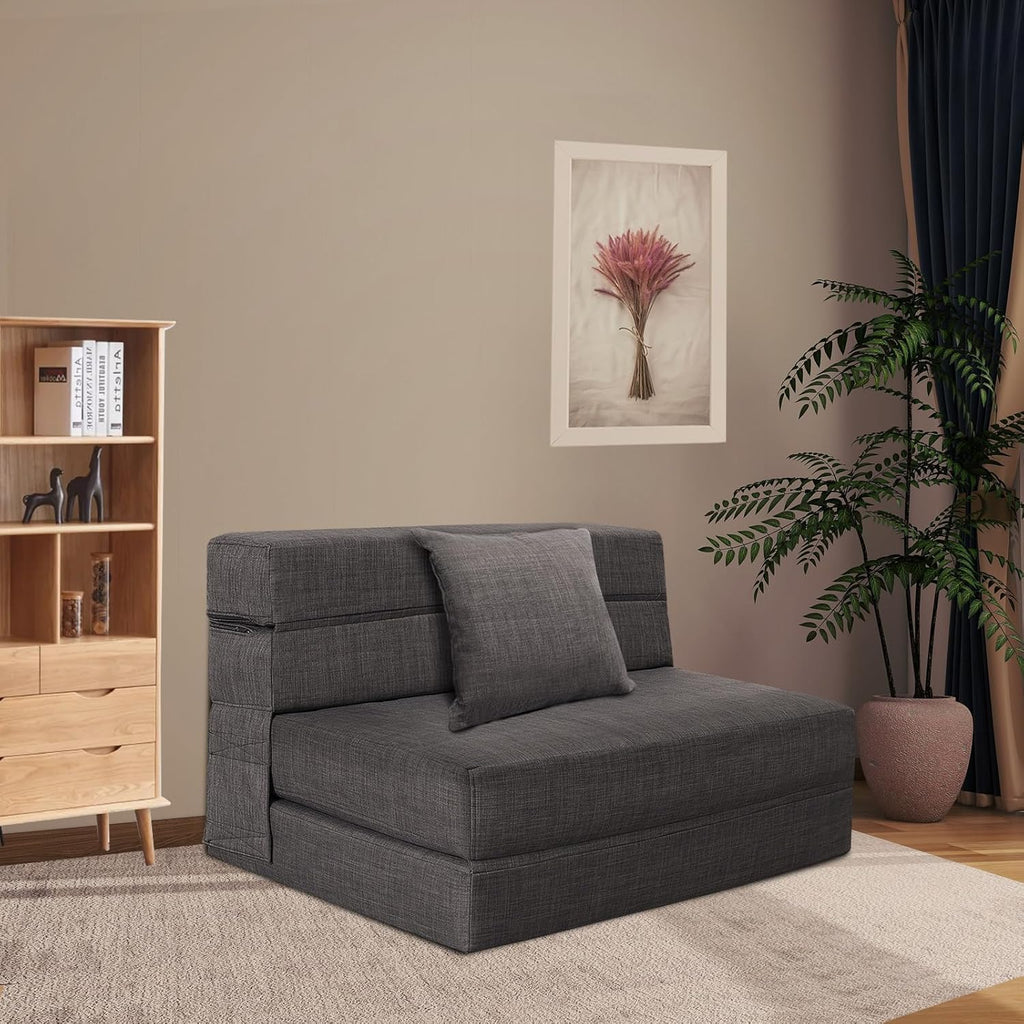 ANONER Canape Lit 1 Place, Canapé de Sol Convertible en Mousse à Mémoire de Forme & Oreiller, Canape Une Place Lit pour Chambre Salon, Matelas Pliant Sofa Gris Foncé