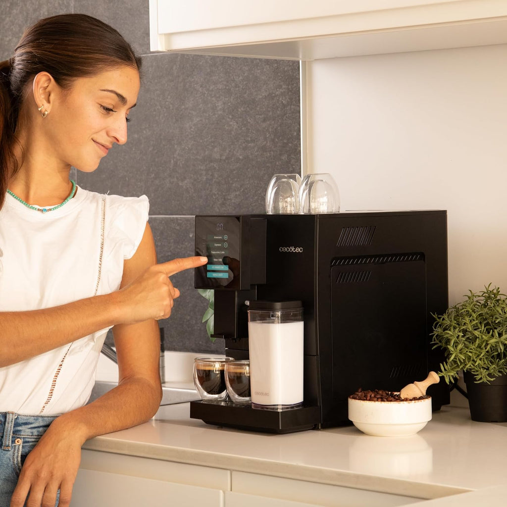 Cecotec Cafetière Superautomatique Cremmaet Compactccino. 1350 W, Thermoblock, Pompe à Pression de 19 bars, Système Plug&Play, Réservoir de Café avec Moulin Intégré, Nettoyage Automatique