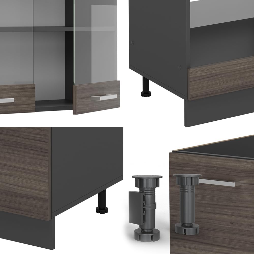 Vicco Cuisine en Angle R-Line, Gris Noble/Anthracite, 227x287cm, PT Marbre