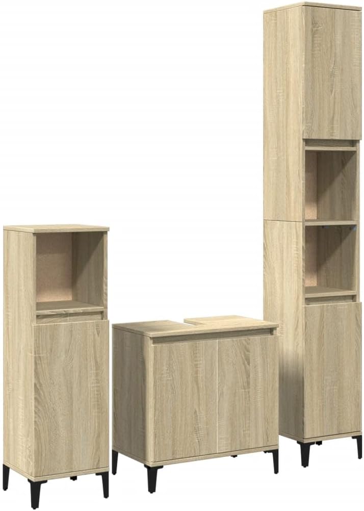 vidaXL Ensemble de Meubles de Salle de Bain 3 pcs chêne Sonoma, Armoire de Salle de Bain, Armoire de Bain, Meuble-lavabo de Salle de Bain