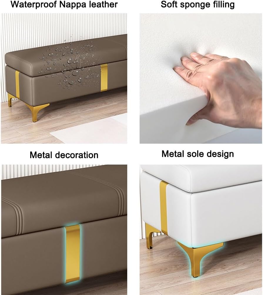 Banc de rangement avec siège rembourré pour chambre à coucher, grand ottomane avec couvercle pour bout de lit, gris foncé, 40 cm, solution de rangement élégante pour décoration d'intérieur