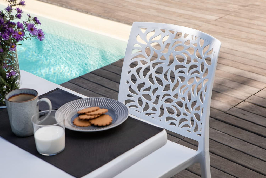 SIEDITI FUORI E DENTRO Chaises en résine avec Fibre de Verre empilables pour intérieur/Cuisine/Salle à Manger et extérieur/Jardin Anna (4 Chaises, Blanc)