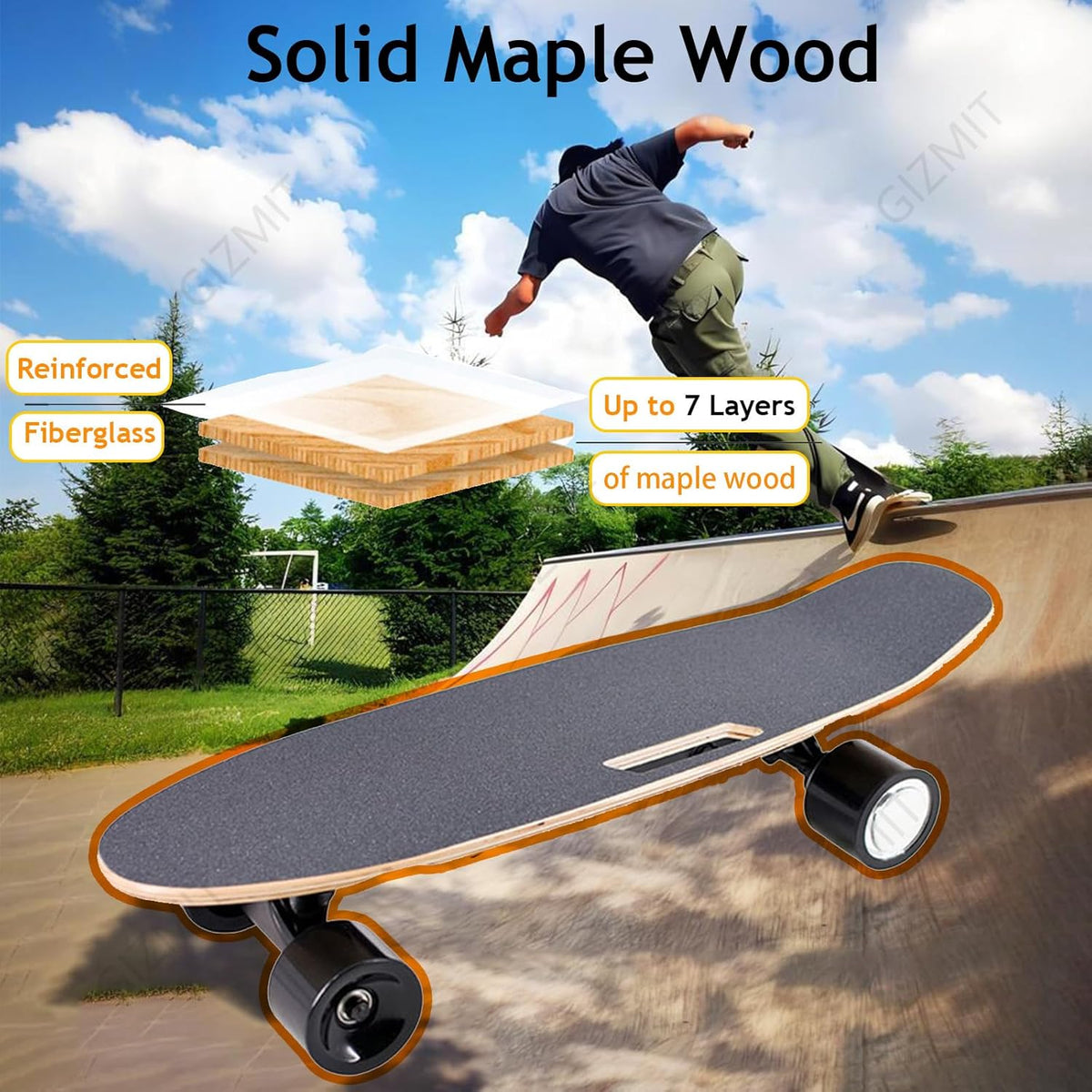 GIZMIT Skateboard électrique pour Adultes, Tout-Terrain, avec télécommande - Vitesse maximale de 24 km/h, autonomie de 13 km, idéal pour Adolescents et Adultes, Conception Robuste