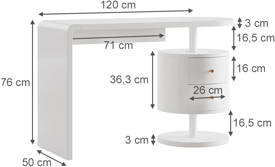 Vicco Coiffeuse Lara, Blanc Haute Brillance, 120 cm avec 2 tiroirs