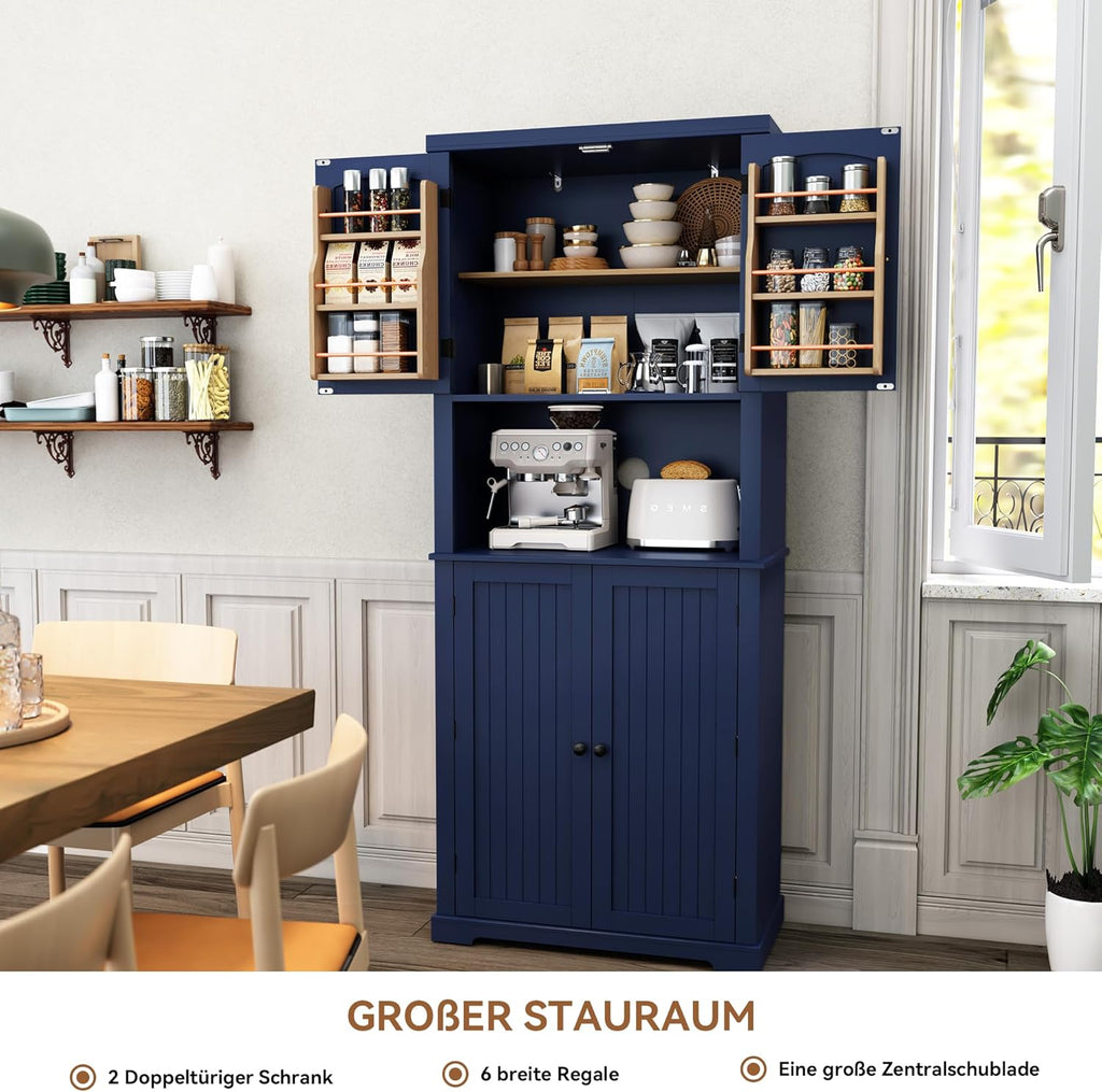 HOLTICO Armoire de cuisine avec plan de travail, armoire haute, buffet, garde-manger, garde-manger avec portes et étagères, pour salle à manger, buanderie, salon, bleu