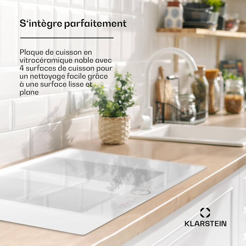 Klarstein Table de Cuisson Induction 4 Feux 7000W, Contrôle par Touches, Affichage Numérique et Minuterie