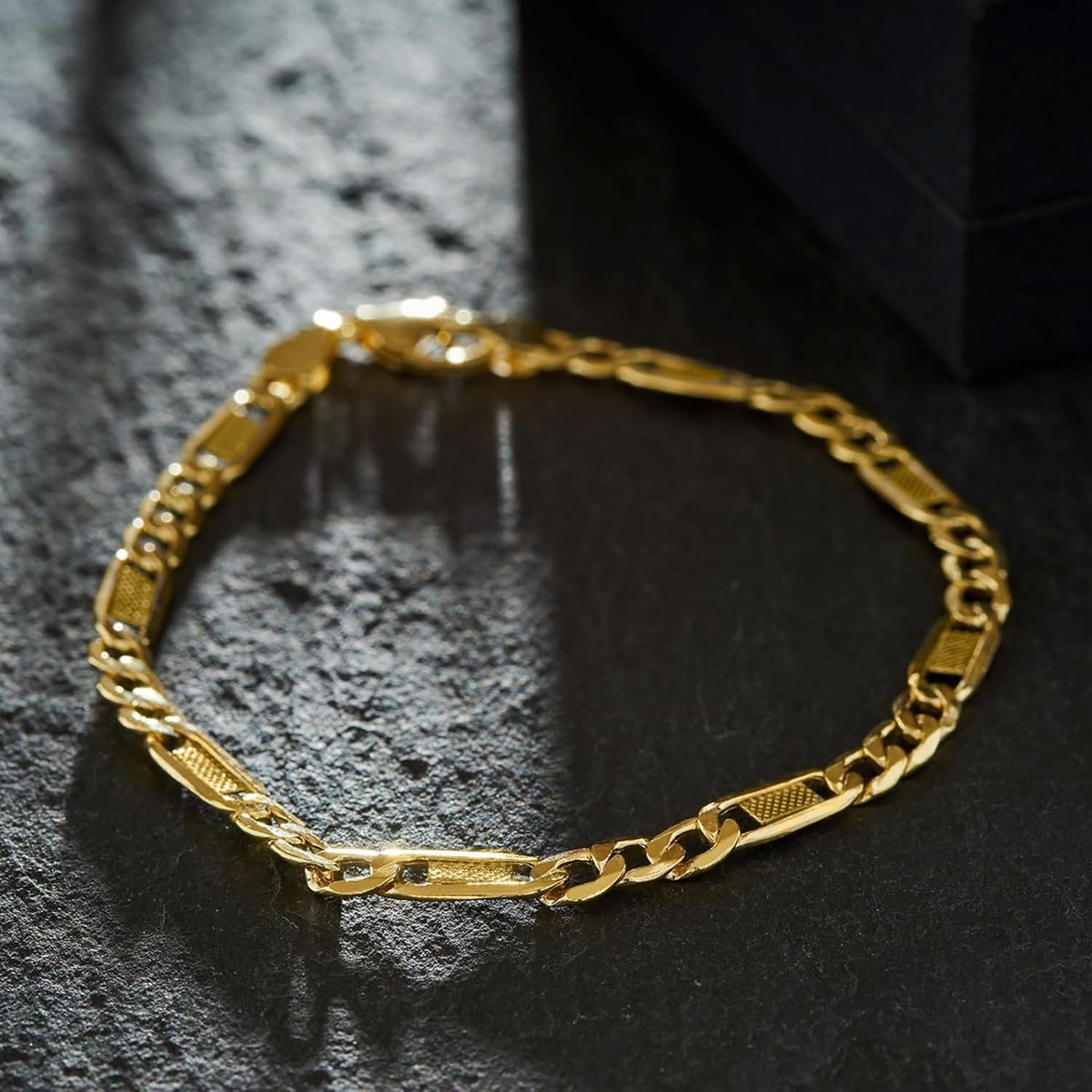 EDELIND Bracelet Chaîne Fantasie 5,2 mm en Or Blanc et Jaune Bicolore 333 585, avec Fermoir Mousqueton - Bijoux pour Homme Femme