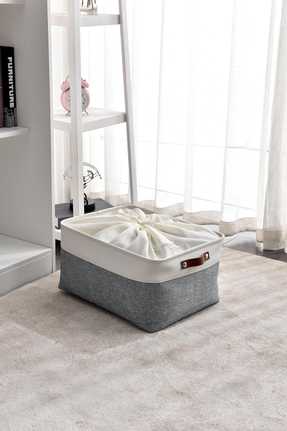 MANGATA Boîte de Rangement en Tissu Tissé, Panier Pliable en Toile Pour Vêtements, Jouets et Étagères, Gris Froid (Jumbo, Lot de 1)