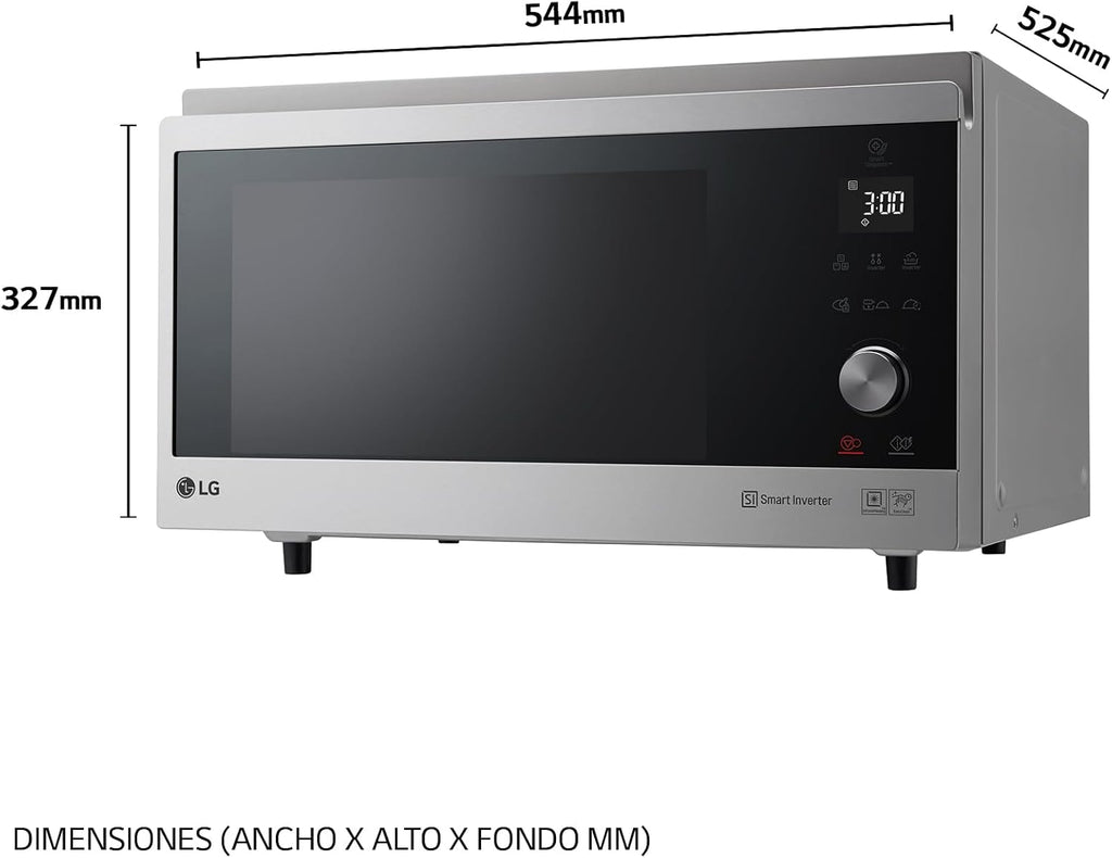 MJ3965ACS – Four micro-ondes 4 en 1 Smart Inverter, convection maximale de 1 850 W, gril de 950 W, micro-ondes de 1 100 W, capacité de 39 l, en acier inoxydable