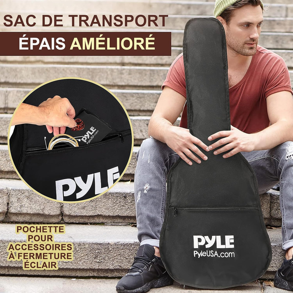 Pyle Guitare - Guitare Electro Acoustique Résophonique, Résonateur Traditionnel à Manche Rond Taille Réelle, Préamplificateur Intégré, Blanc