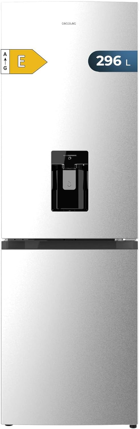 Cecotec Bolero CoolMarket Réfrigérateur Combiné 2 Portes Combi 296 DF WD Inox E. 296L, 60cm de Largeur, Fonctions FastCooling, FastFreezing et DeFrost, Intérieur LED, Distributeur d'Eau Intégré, Inox