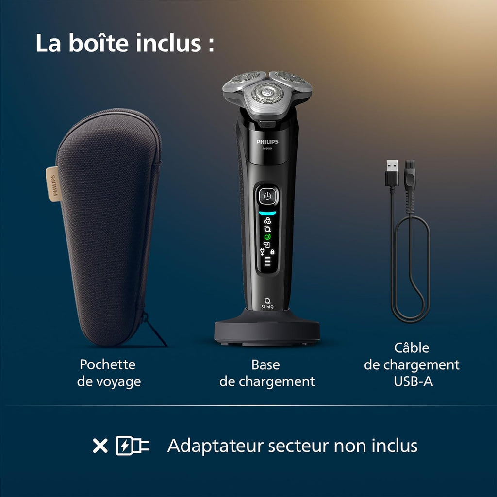 Philips Rasoir i9000, Rasoir électrique sec et humide, Noir encre, Avec technologie Skin IQ, Système Triple Lift & Cut, Lame Dual SteelPrecision rotative à 360°, Modèle X9000/10