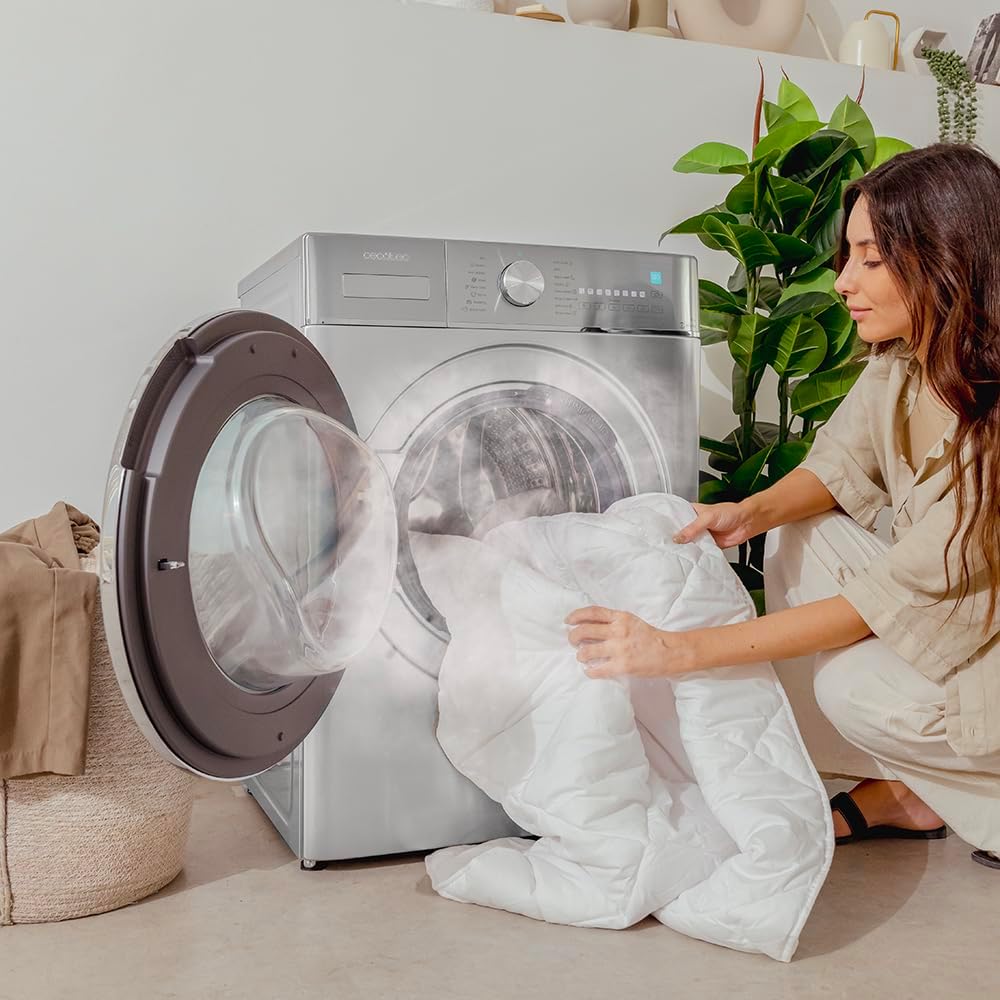 Cecotec Lave-linge Séchant 8-5Kg Bolero Wash&Dry 8590 Inverter Steel 1400RPM, 16 Programmes, Inverter Plus, Lavage à la Vapeur, Lavage et Séchage Intelligents, Stérilisation, Joint Antibactérien