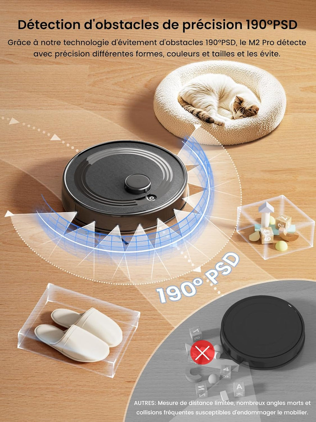 Lefant M2 Pro Robot Aspirateur Laveur 6000Pa avec Station Vidage Automatique Poussière,Navigation Laser avec Cartographie,Nettoyage Personnalisé, Évitement d'obstacles PSD, Idéal pour Poils d'animaux
