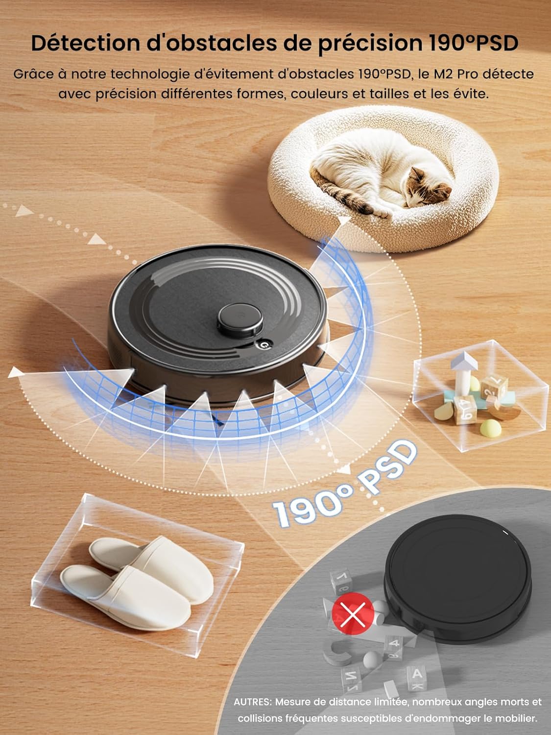 Lefant M2 Pro Robot Aspirateur Laveur 6000Pa avec Station Vidage Automatique Poussière,Navigation Laser avec Cartographie,Nettoyage Personnalisé, Évitement d'obstacles PSD, Idéal pour Poils d'animaux