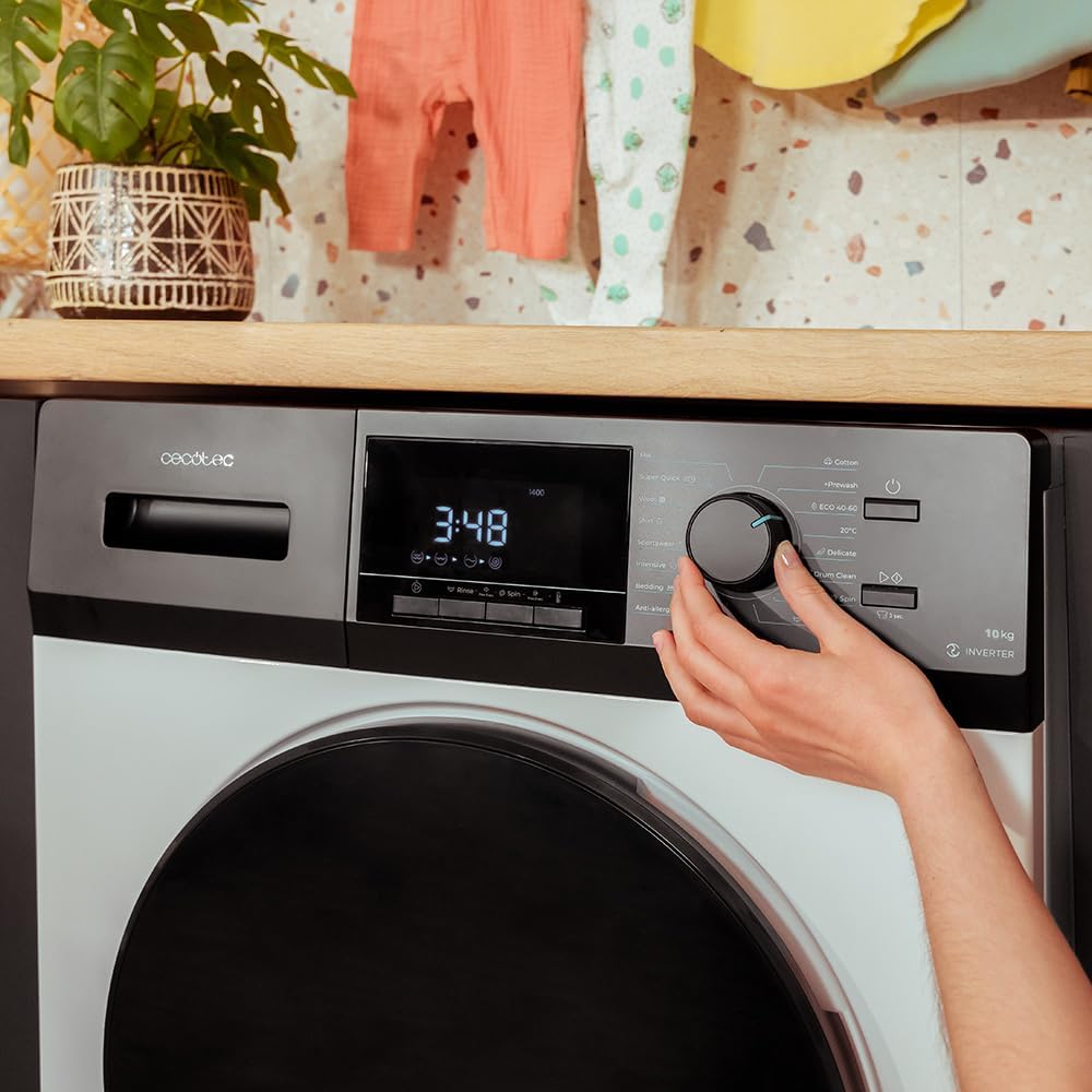 Cecotec Lave-Linge 10Kg Chargement Frontal Bolero Dresscode 10410 Inverter A. 1950W, 1400 tr/min Réglable, 16 Programmes, Faible Consommation d'Énergie, Vapeur, Stérilisation du Linge