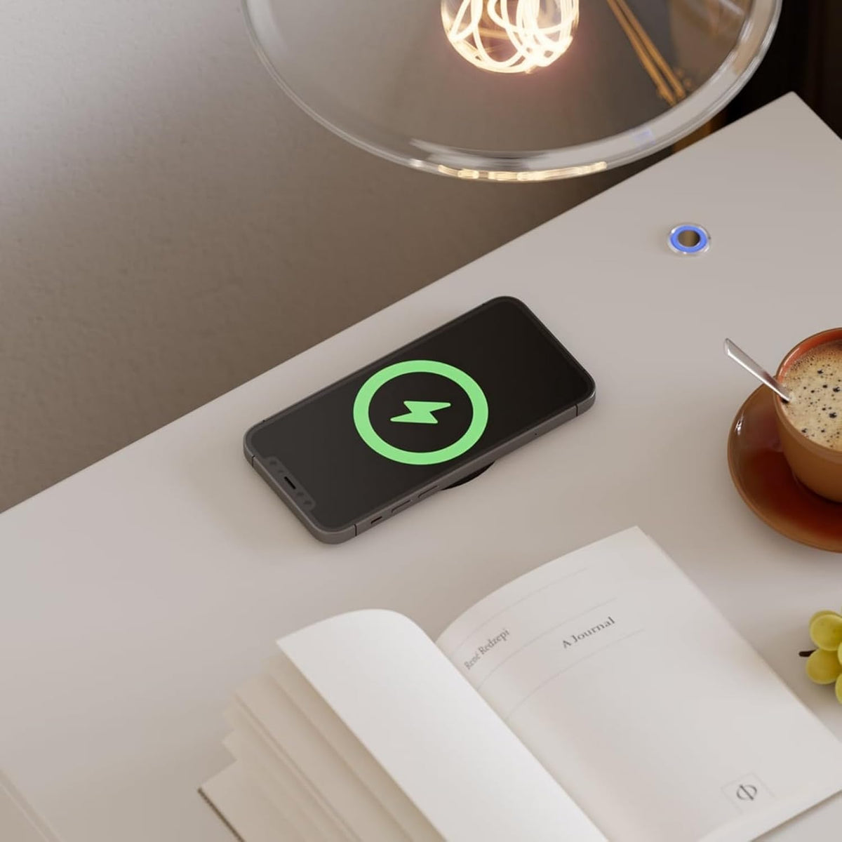 Homary Table de Chevet Intelligente LED Blanc à 3 Tiroirs – Table de Nuit avec Recharge sans Fil & Éclairage Réglable, Design Moderne pour Chambre Adulte (Blanc, 3 Tiroirs)