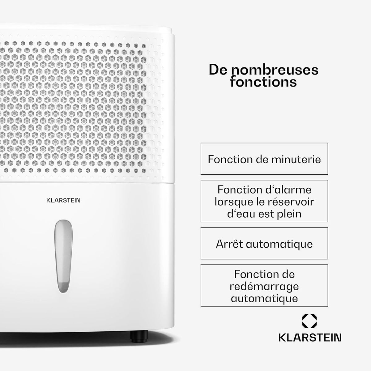 Klarstein DryFy 10 L déshumidificateur d'air - 240 W, 10 L/jour, réservoir 1,8 L, seulement 42dB, minuterie, auto-restart, anti-moisissures, déshumidificateur de salle de bains, maison, noir