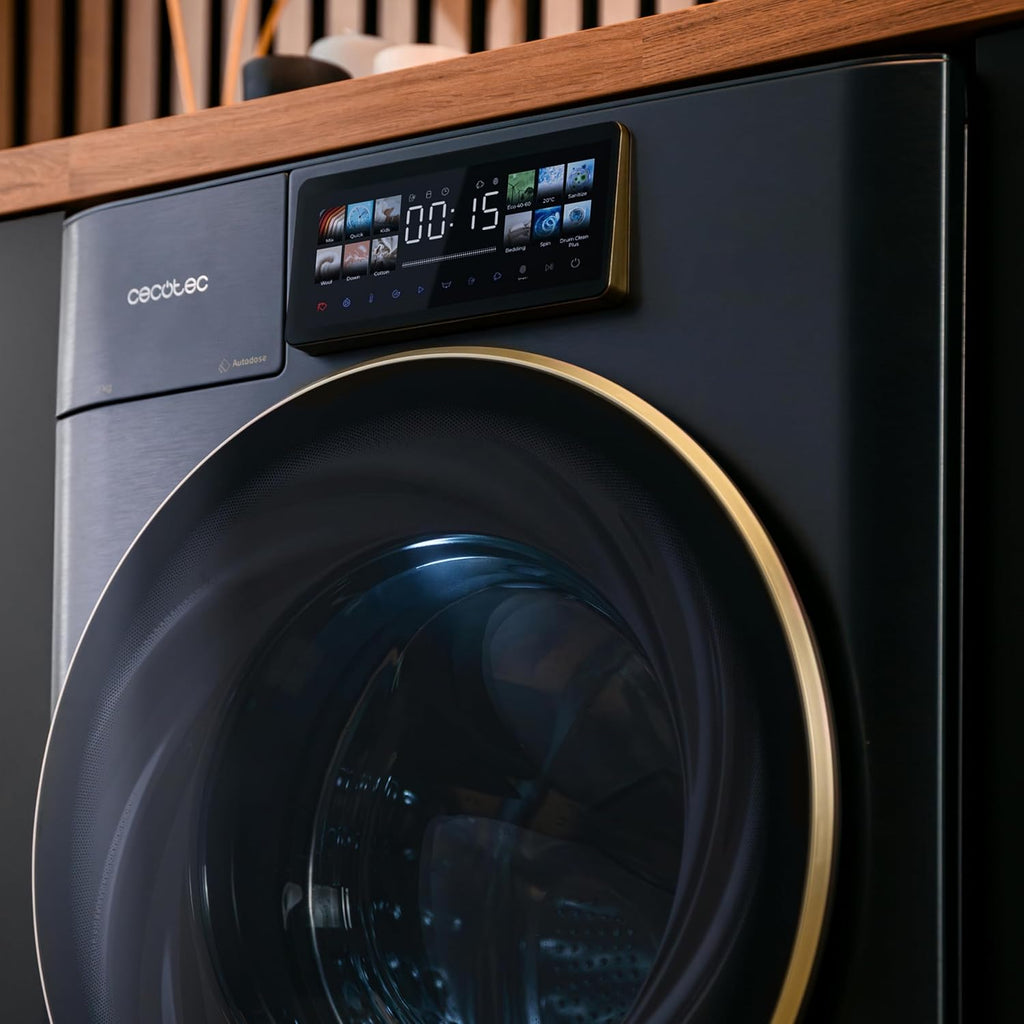Cecotec Lave-linge 9Kg Chargement Frontal Autodose Bolero DressCode 9950 Autodose Inverter 3D Ice Blue A. Finition Bleue 1400 Tr/min, Core Matrix Screen, Porte XXL, Éclairage Intérieur