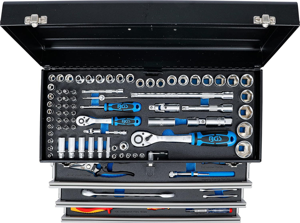 BGS 3350 Caisse à Outils métallique 3 tiroirs avec 147 Outils