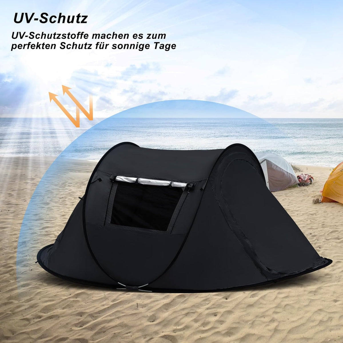 CLIPOP Tente de plage pliable à ouverture rapide pour 1 à 3 personnes, UPF 50+, abri solaire imperméable pour camping, pêche, pique-nique, plage (245 x 145 x 100 cm, noir)