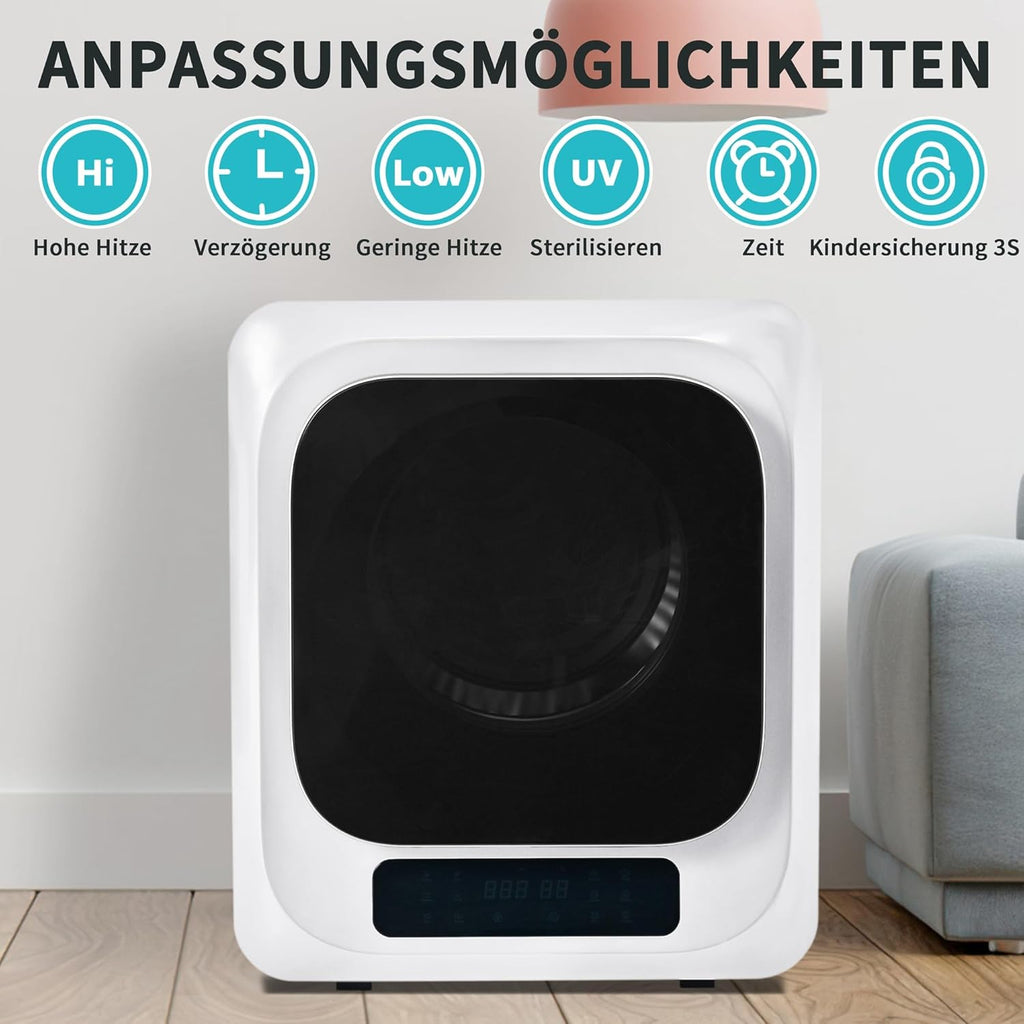 Merax Sèche-linge mural inox 3 kg (jusqu’à 4 kg) 850 W – 6 programmes & 6 fonctions, multi-filtration, protection surchauffe, montage mural - Blanc