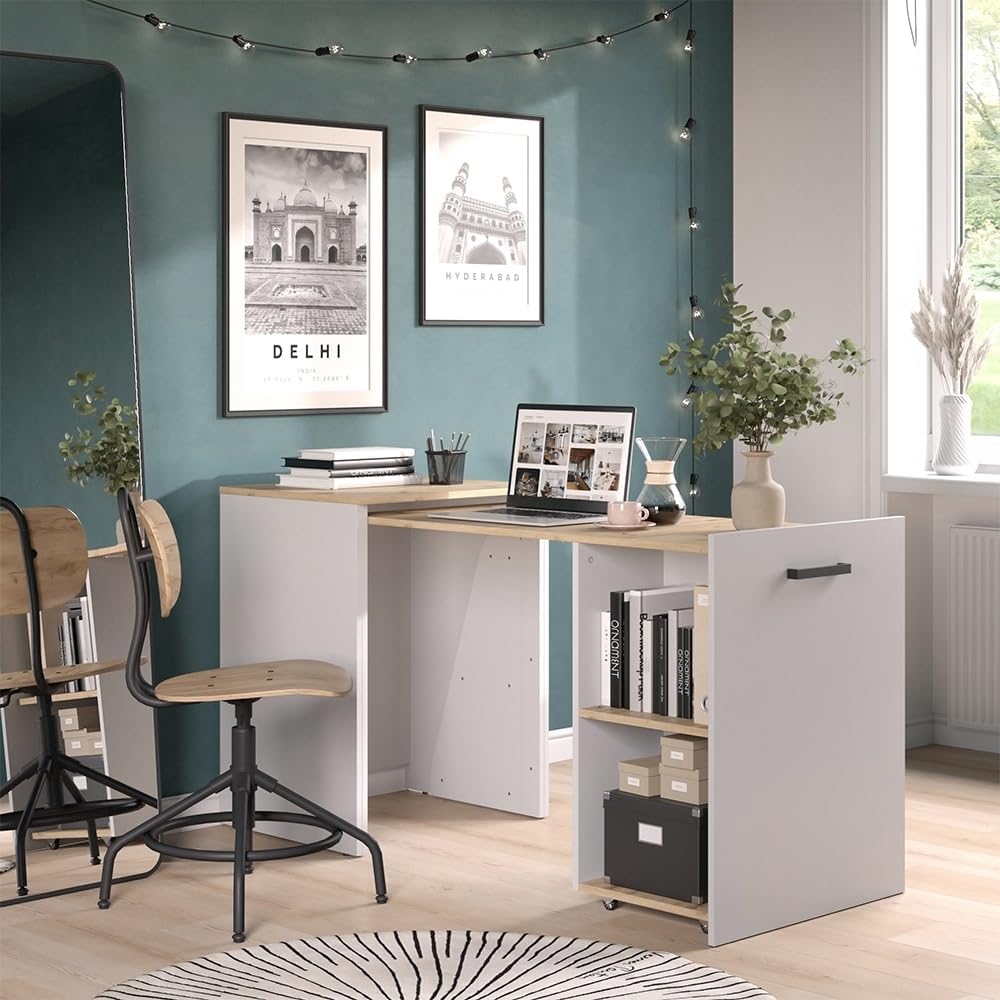 Vicco Bureau Adam, Greige/Chêne Artisan, 60 x 50.4 cm Extensible
