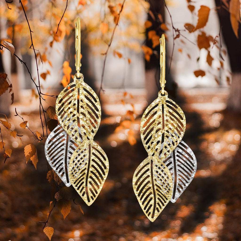 Forme di Lucchetta pour femme - Boucles d'oreilles ou chaîne avec feuille en Or Jaune 14 carats - Fabriqué en Italie Certifié