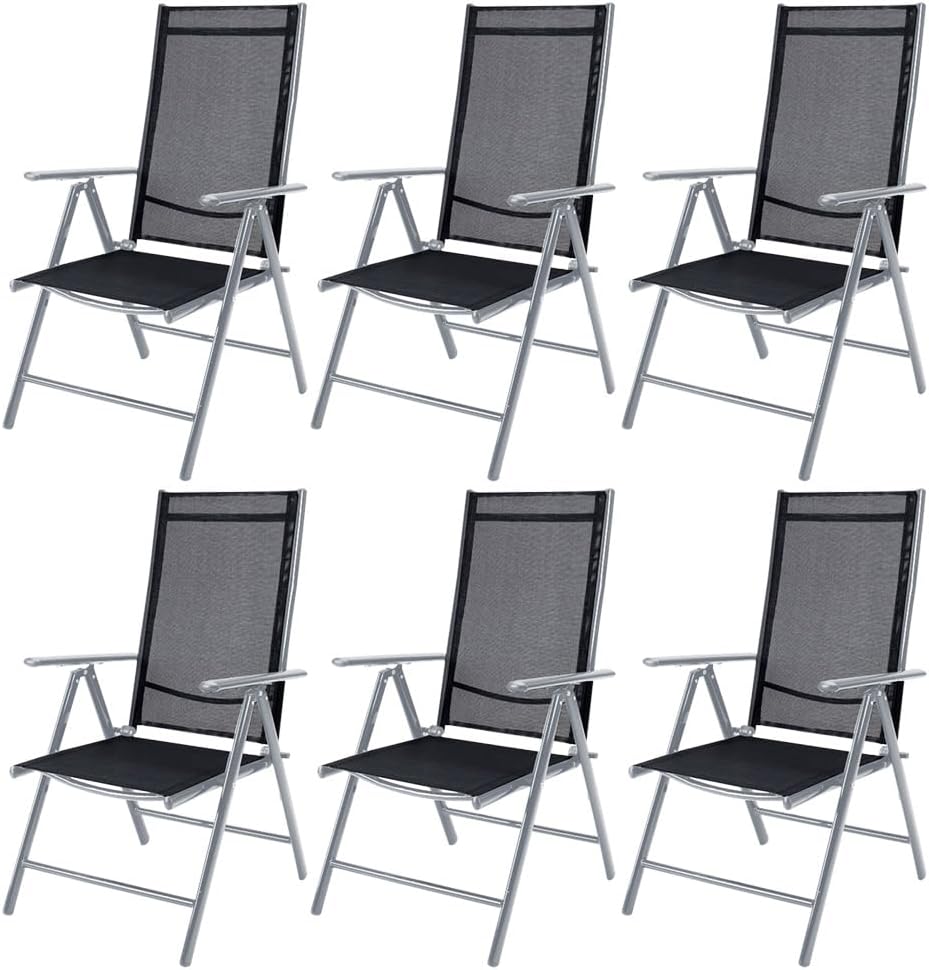 Casaria® 6X Chaises de Jardin Pliantes Aluminium 120kg Dossier Haut réglable 8 Positions Chaise Camping Balcon terrasse résistant intempéries Argent