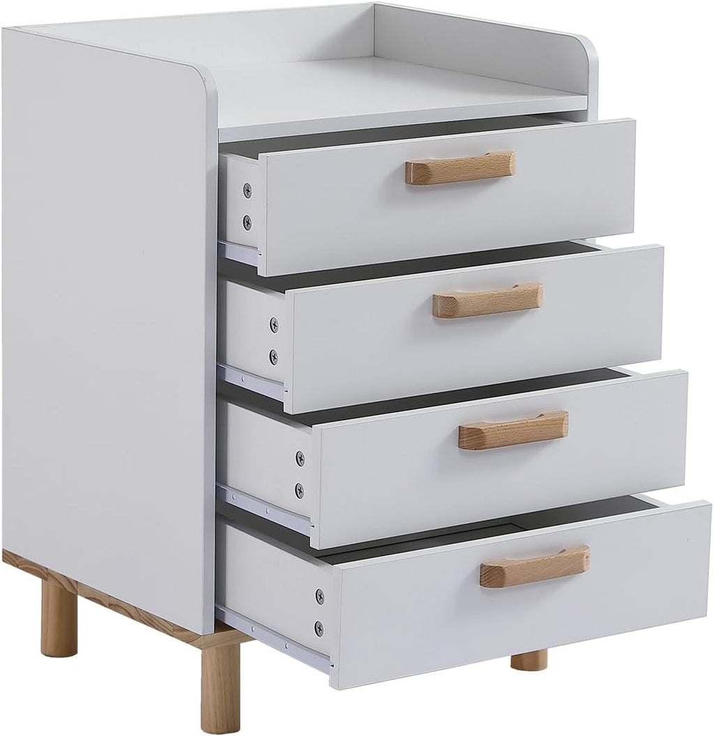 I0I&I0I Ensemble de chambre d'enfant - Blanc + naturel - Lit de maison + table de chevet + commode - MDF + pin (205 x 202 x 187,5 cm)