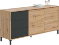 Habitdesign modèle Brooklyn Buffet 2 portes et 3 tiroirs, finition chêne Nodi et gris anthracite, dimensions : 154 x 74 x 41 cm l x H x P .