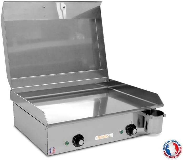 PLANCHAELEC - Pack Complet Plancha Electrique NEO E530-2400W - Chariot + Accessoires - Inox - Thermostat Réglable - 8 Personnes - Made In France - L53 X P43 X H18 cm