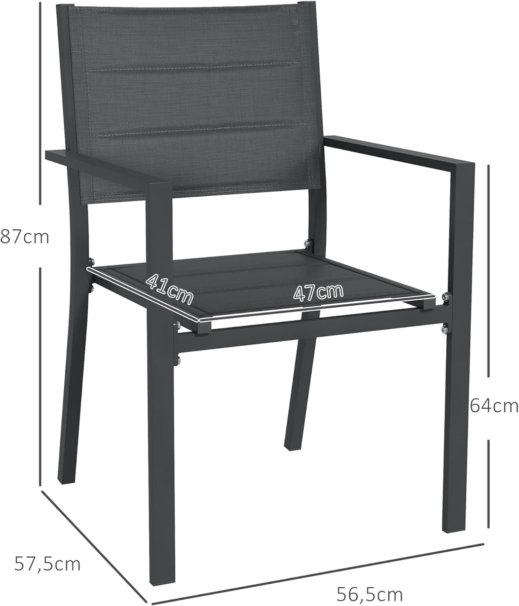 Outsunny Ensemble de 4 chaises de Jardin empilables en Aluminium et textilène avec accoudoirs, Lot de 4 pièces pour extérieur, Gris