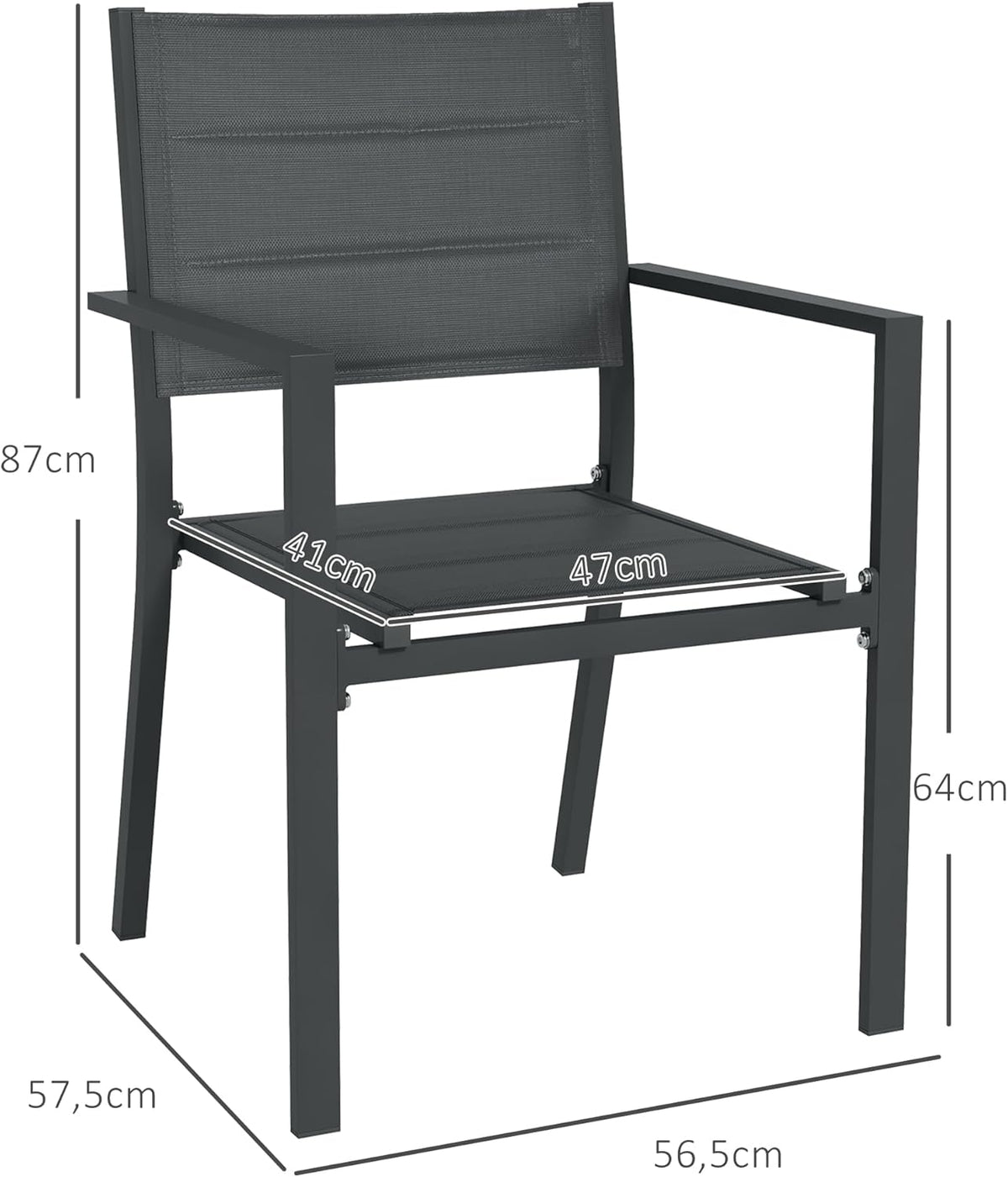 Outsunny Ensemble de 4 chaises de Jardin empilables en Aluminium et textilène avec accoudoirs, Lot de 4 pièces pour extérieur, Gris