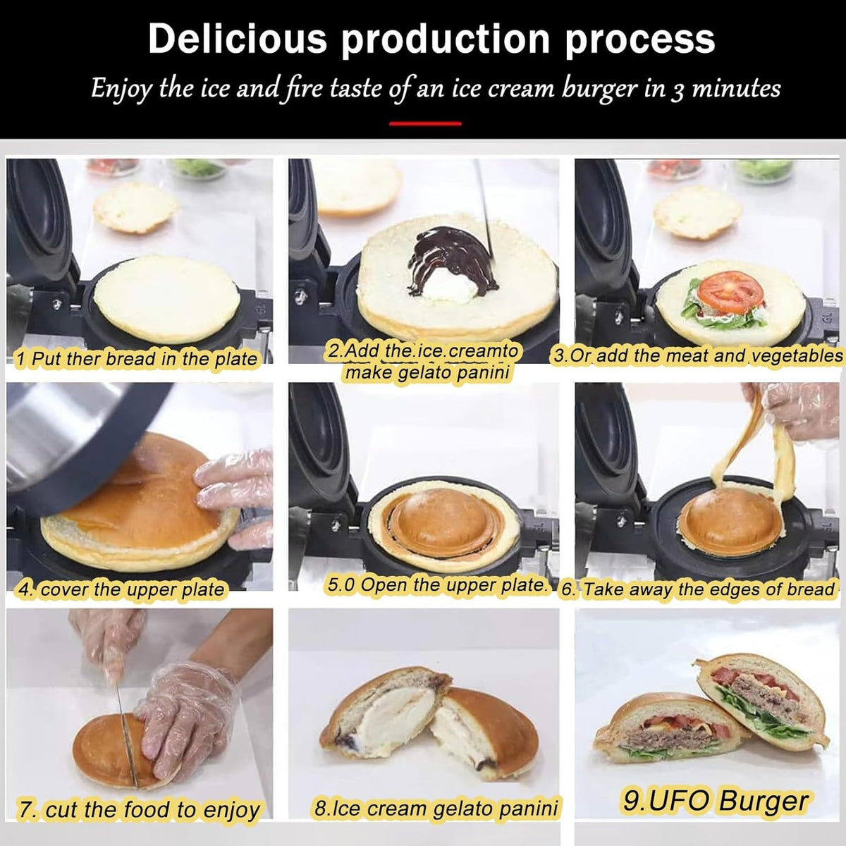 Machine à hamburger, gaufrier, presse à panini, machine à sandwich 1300 W, machine à gaufres aux œufs, machine à gaufres commerciale en acier inoxydable, 50~300