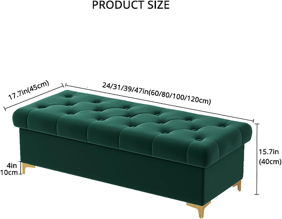 Banc ottomane de luxe en velours avec rangement rembourré moderne pour chambre à coucher et salon, bout de lit, jaune, 120 x 40 x 40 cm