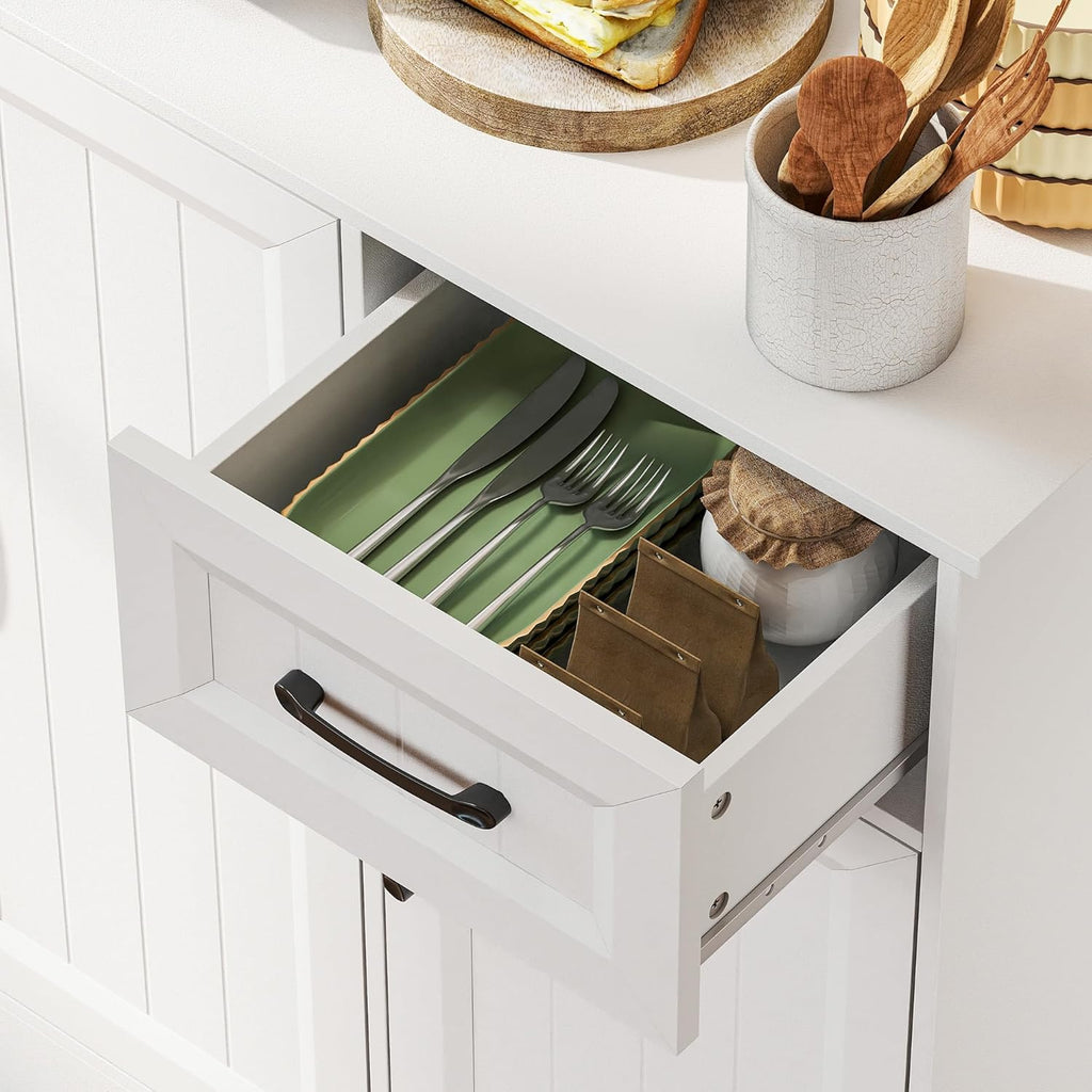 HOMCOM Armoire de cuisine, armoire buffet avec plan de travail, étagères réglables, 6 portes, tiroir, haute garde-manger avec trou de câble, pour cuisine salon salle à manger 100 x 39,5 x