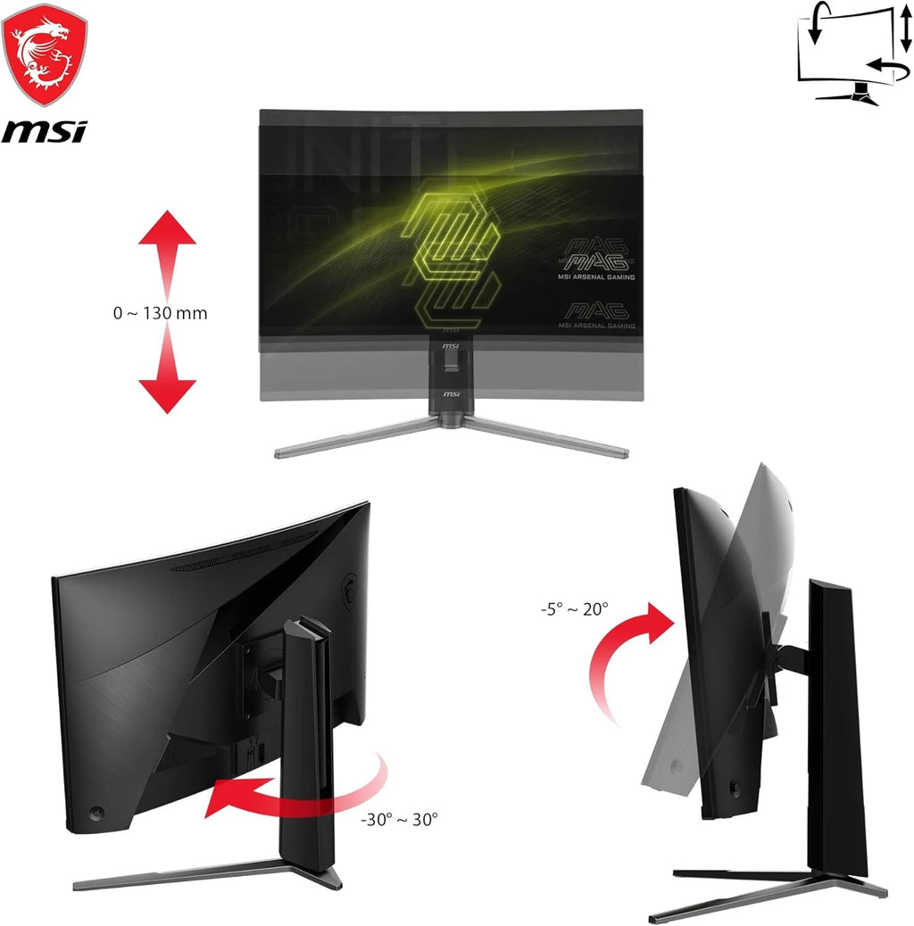 MSI MAG 27CQ6PF Écran Gaming incurvé FHD de 27" - Dalle Rapid VA 2560 x 1440 1500R, 180 Hz / 0,5ms (GtG, Min.), AMD FreeSync - DP 1.2a, HDMI 2.0b CEC