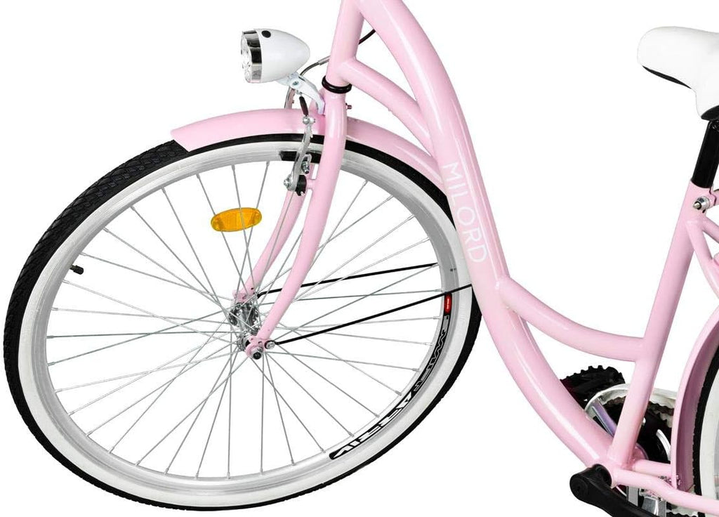 MILORD. Vélo Confort Rose à 1 Vitesse de 26 Pouces avec Panier et Porte-Bagages arrière, vélo néerlandais, vélo pour Femme, vélo de Ville, rétro, Vintage