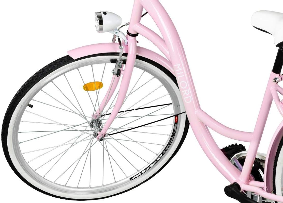 MILORD. Vélo Confort Rose à 1 Vitesse de 26 Pouces avec Panier et Porte-Bagages arrière, vélo néerlandais, vélo pour Femme, vélo de Ville, rétro, Vintage