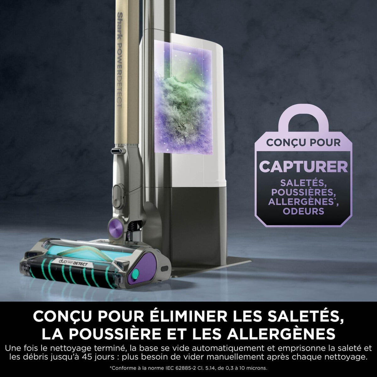 Shark aspirateur sans fil PowerDetect Clean et Empty, DuoClean Detect, Reverse Clean, base auto-vidante 2 l, Anti-Hair Wrap Plus, autonomie 70 min, léger, animaux ou multisurface, Gris IP3251EUT
