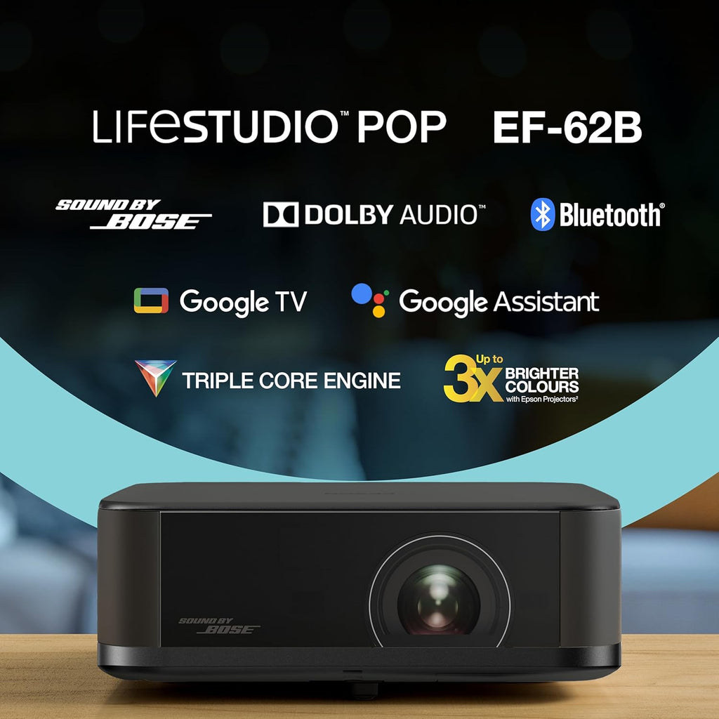 Lifestudio Pop EF-62B Noir métallisé, Projecteur portatif Smart, Google TV, 4k Pro-UHD, Utilisation en intérieur/extérieur, Garantie de 5 Ans*