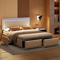 LONELYO Cadre de lit 160x200 avec sommier et Rangement - Lit Coffre capitonné PU avec LED et tiroirs, Design Moderne pour Chambre Adulte 160x200