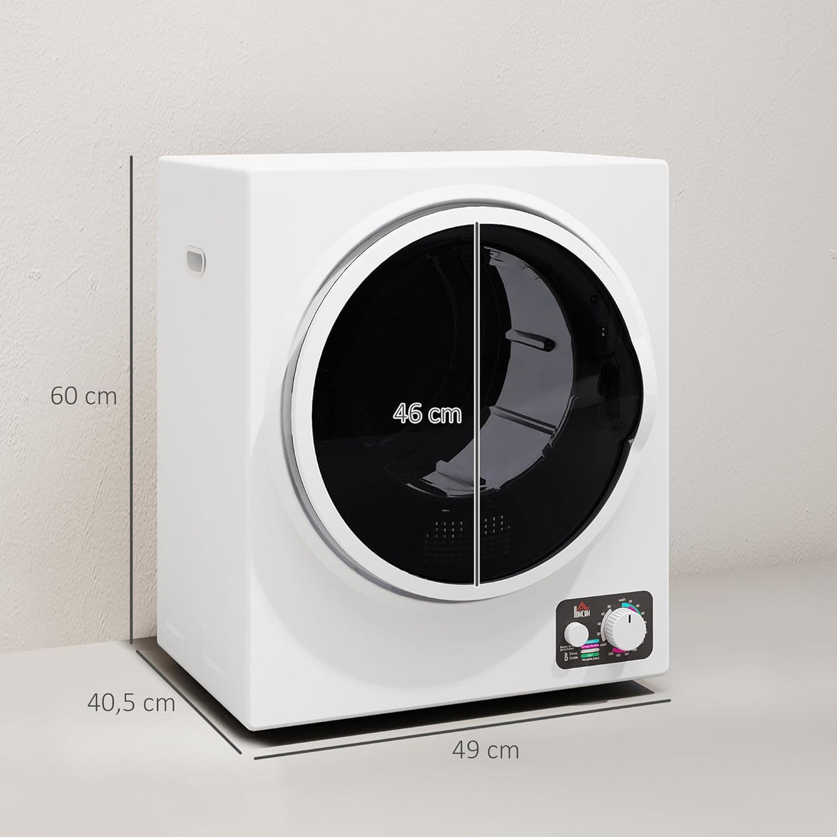 HOMCOM Sèche-linge à évacuation portable, sèche-linge électrique 850 W, 4 Kg, 4 modes de séchage, 2 niveaux de chauffage, cuve en acier inoxydable, installation murale, pour appartement dortoir, blanc