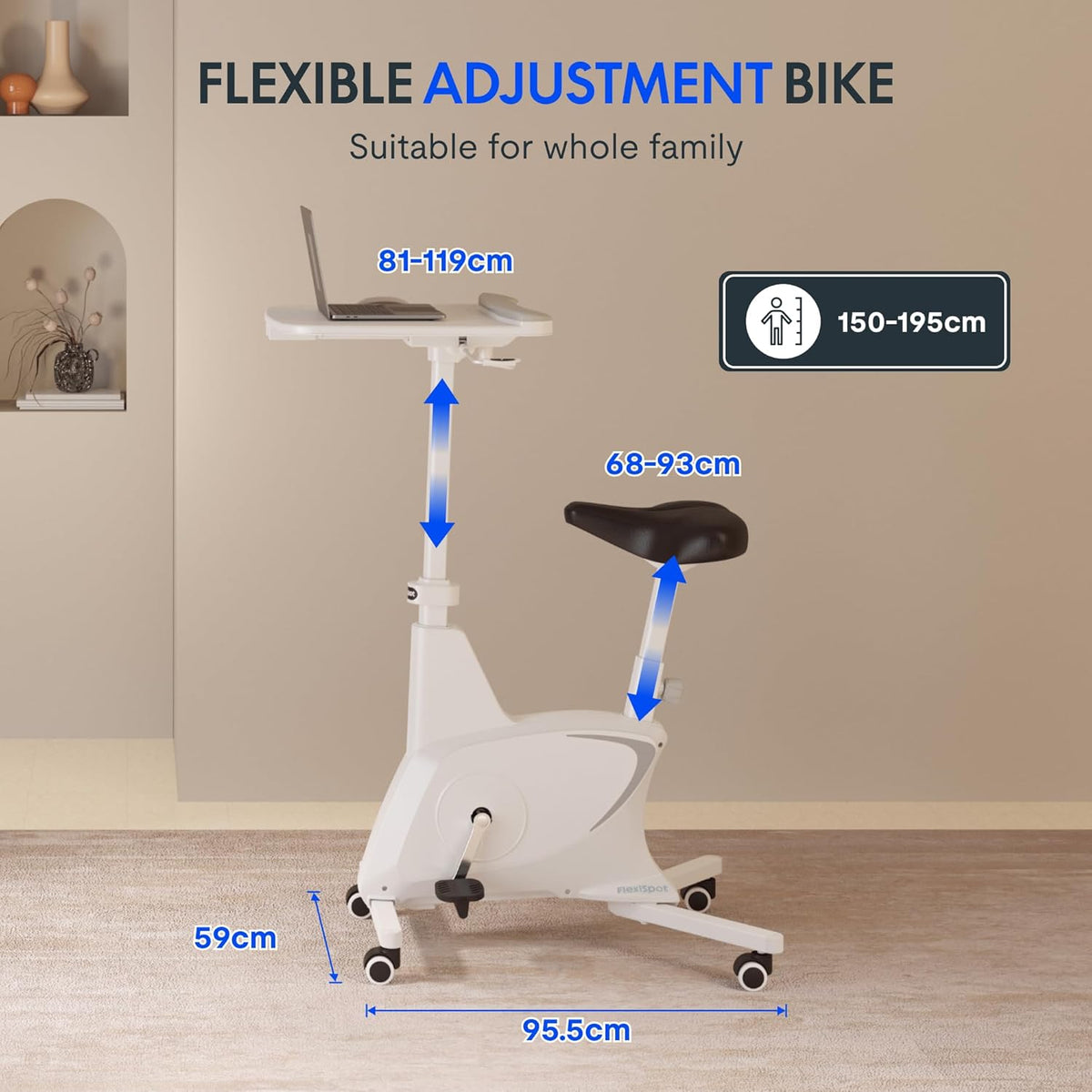 FlexiSpot Vélo d'appartement avec tablette, Vélo de fitness portable avec cadre stable et fonctionnement silencieux, idéal pour la maison et l'extérieur