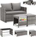 Juskys Ensemble mobilier de Jardin 2 en 1 en polyrotin Jamaika - Table, canapé Lounge - Salon de Balcon ou d’extérieur Gris chiné
