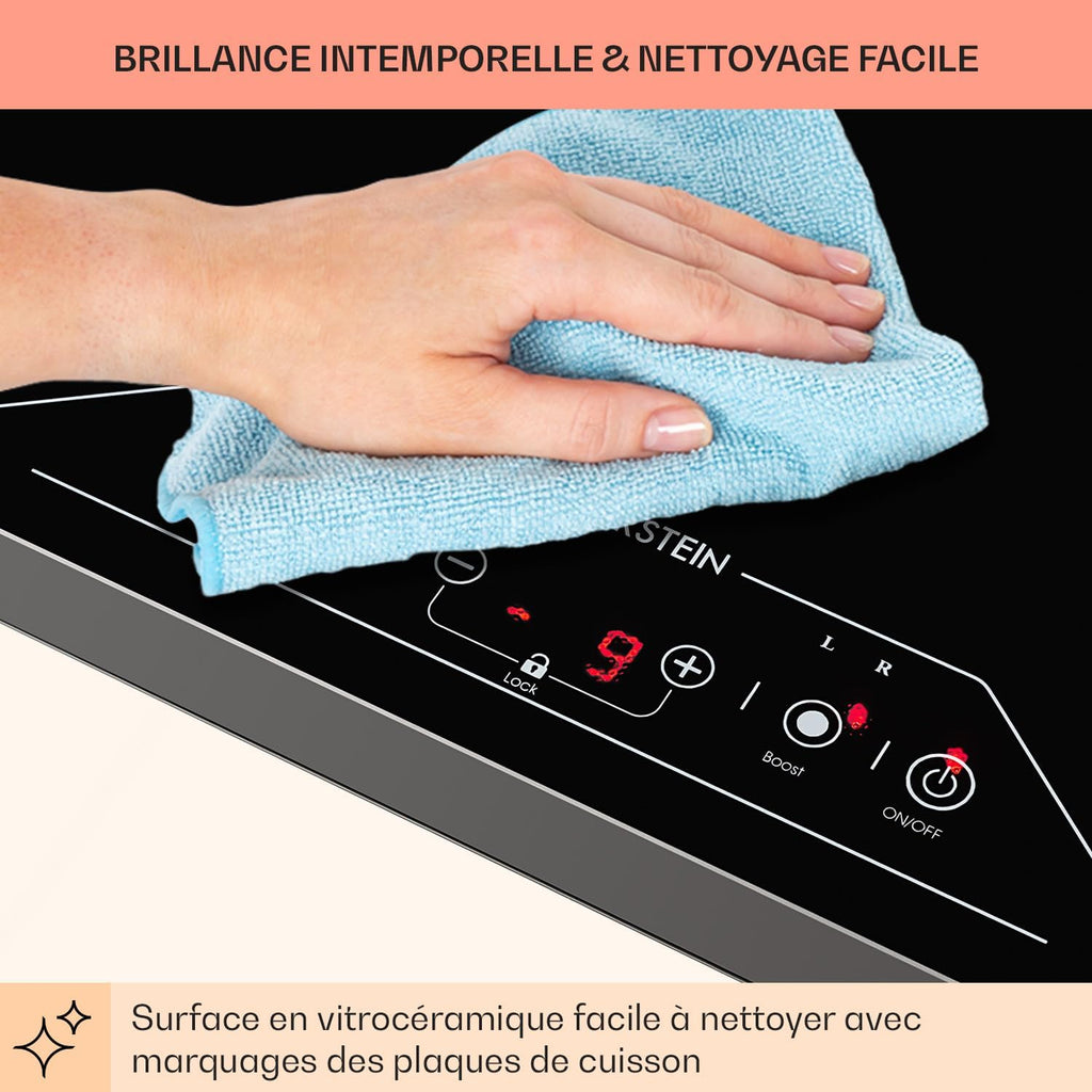 Klarstein Plaque Induction Encastrable 3500W, Table de Cuisson Induction en Zone Libre, Contrôle Tactile, Verre Céramique, 3500 W