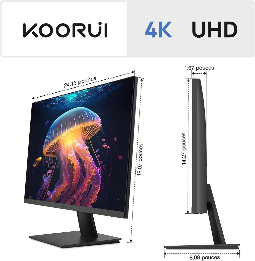 KOORUI N07 27 Pouces Écran PC, 4K Moniteur UHD(3840x2160), IPS 60Hz HDR10 Adaptive Sync, 2X HDMI 2.0 & DisplayPort 1.4, VESA 100x100mm, Soins des Yeux