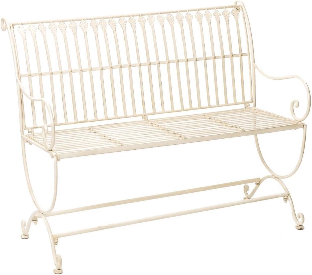 aubaho Banc pour Jardin en Fer forgé - Style Antique - Motif Fleur de lys - Blanc