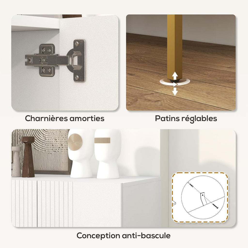 HOMCOM Buffet menuble de Rangement Design Contemporain Graphique 2 placards Porte étagères réglables en Bois Blanc métal doré